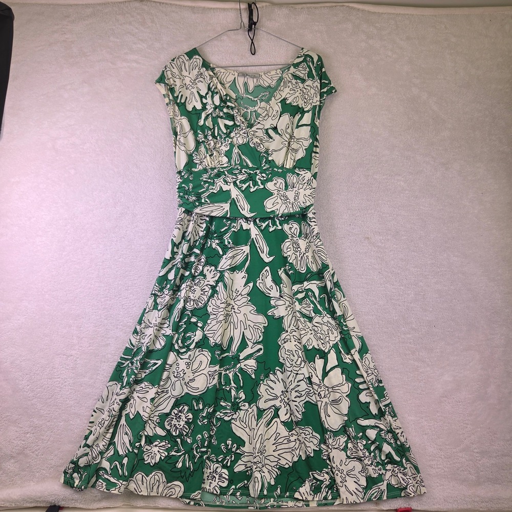 GH Bass & Co Green Floral Faux Wrap Midi Dress Cap Sleeve Size 12